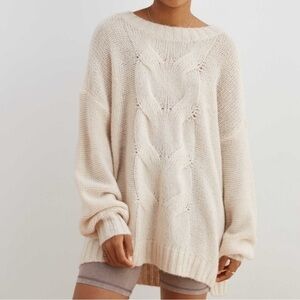 Aerie Happy Place Cable Knit Sweater Pullover Oversized Wool-blend Small
